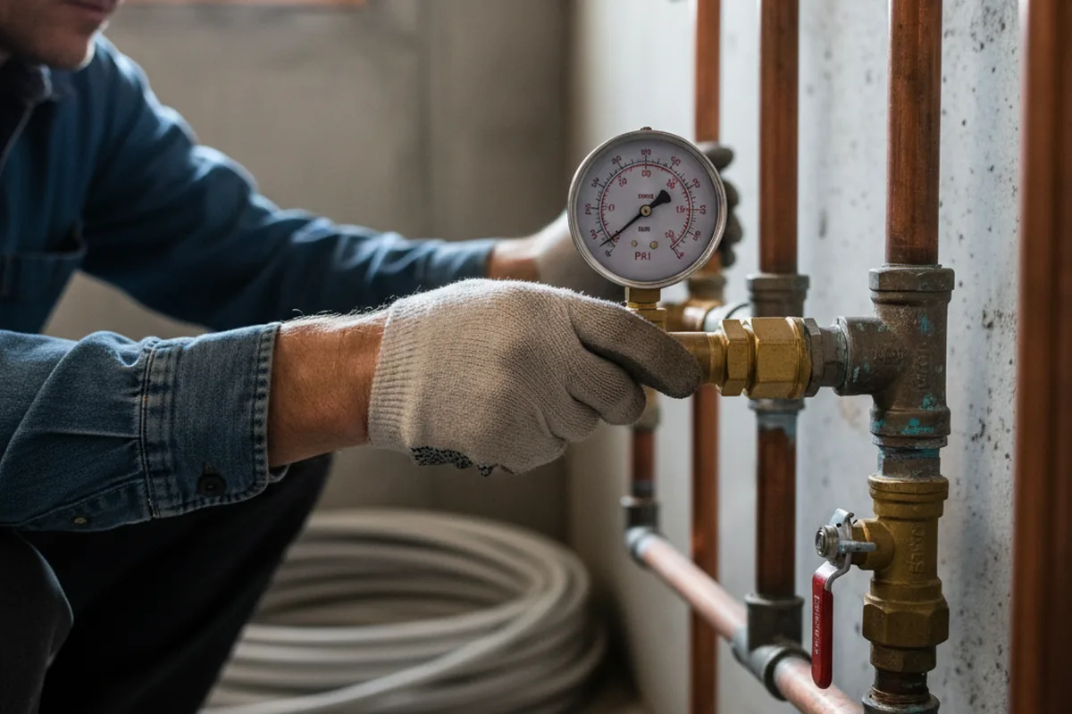 Pressure testing a repaired line during Water Line Repair in Fletcher